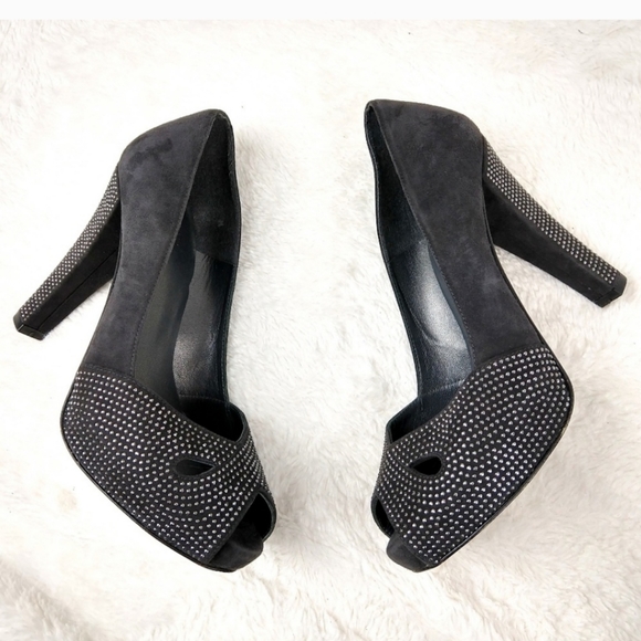 Stuart Weitzman Charcoal Peep Toe Jeweled …size 7.5 - Picture 16 of 16